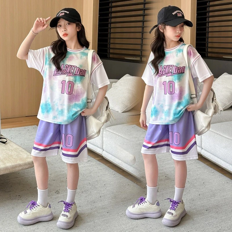 儿童夏季篮球服新款速干10号球衣女孩运动足球休闲短袖套装训练服
