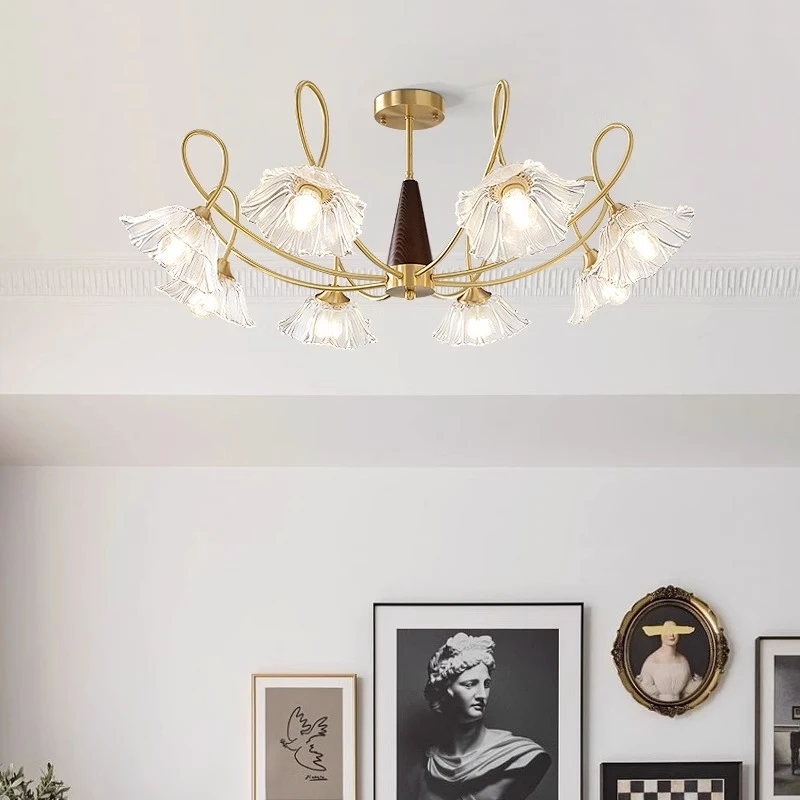 美式复古全铜胡桃色客厅灯大厅轻奢法式简约奶油中古卧室灯餐厅灯