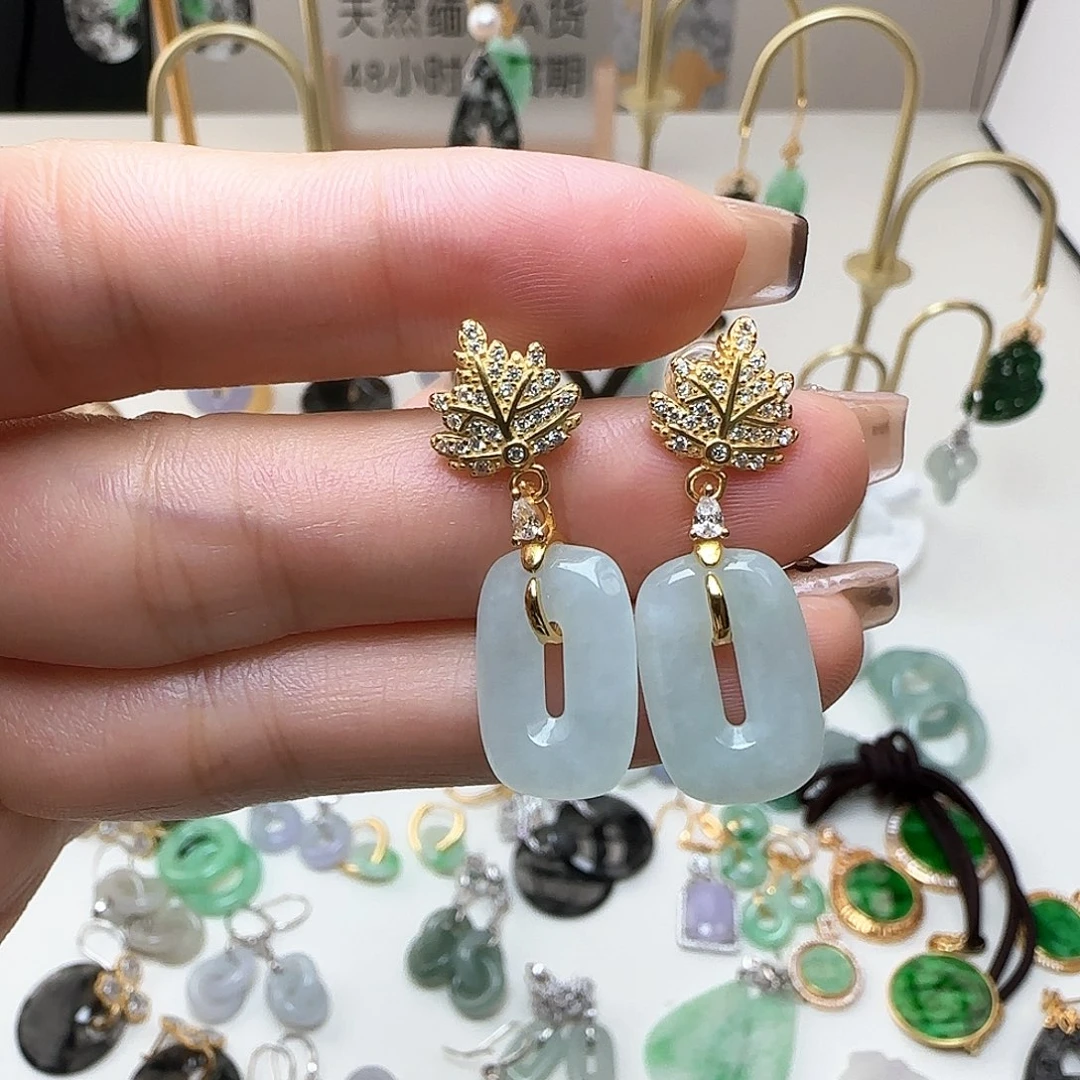 翡翠银S925镶嵌耳饰耳钉款