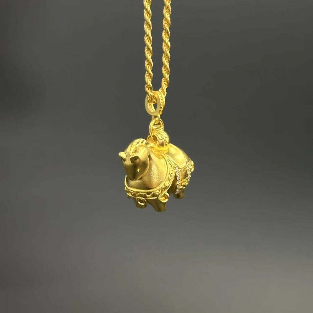 15.3g马上有钱钻 I 古法足金项链复古手工国潮风镶嵌