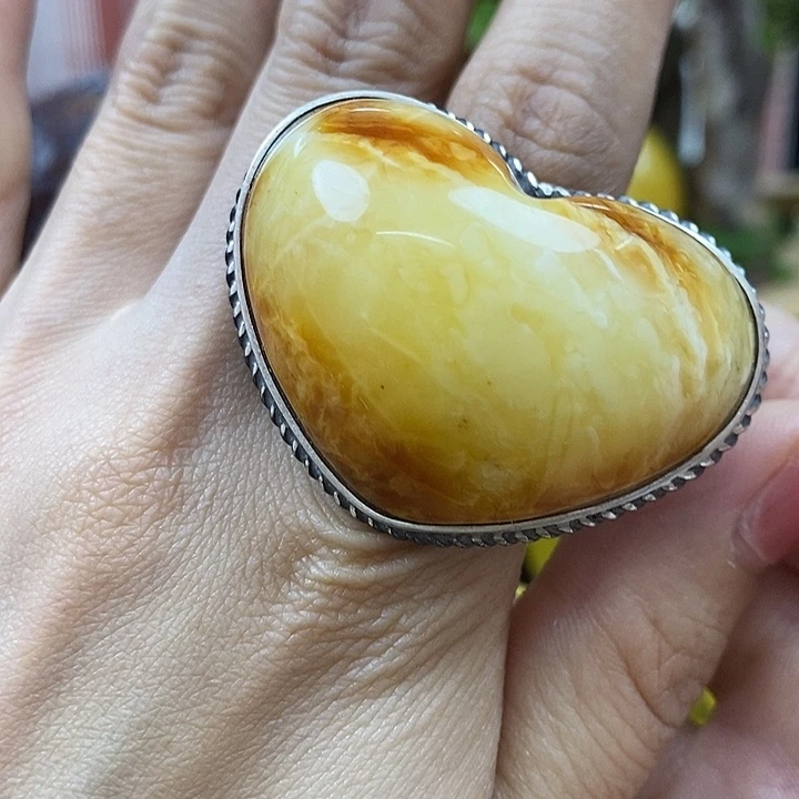 琥珀银S925镶嵌戒指戒指