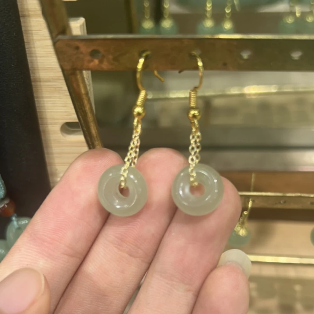 【东陵玉甜甜圈耳坠】高端天然绿色珠宝设计款高冰润【多样性发一件】