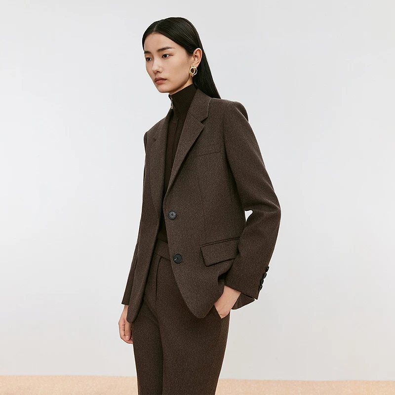 朗姿/LANCY 2024冬新款精纺羊毛复古通勤西装外套女高级感气质上