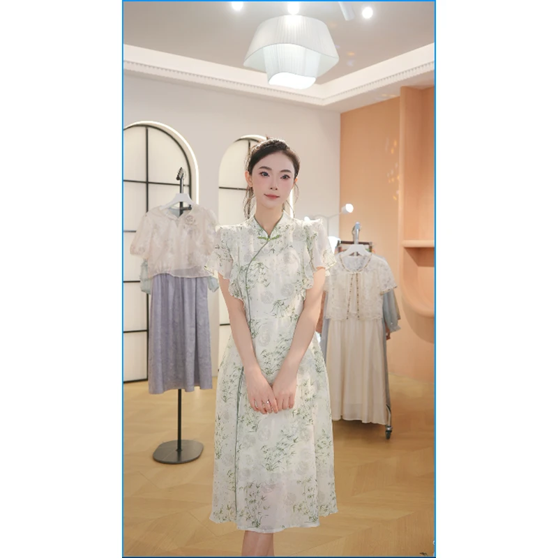 【送运费险】M1201 夏季新款高档洋气新中式收腰显瘦连衣裙女时尚