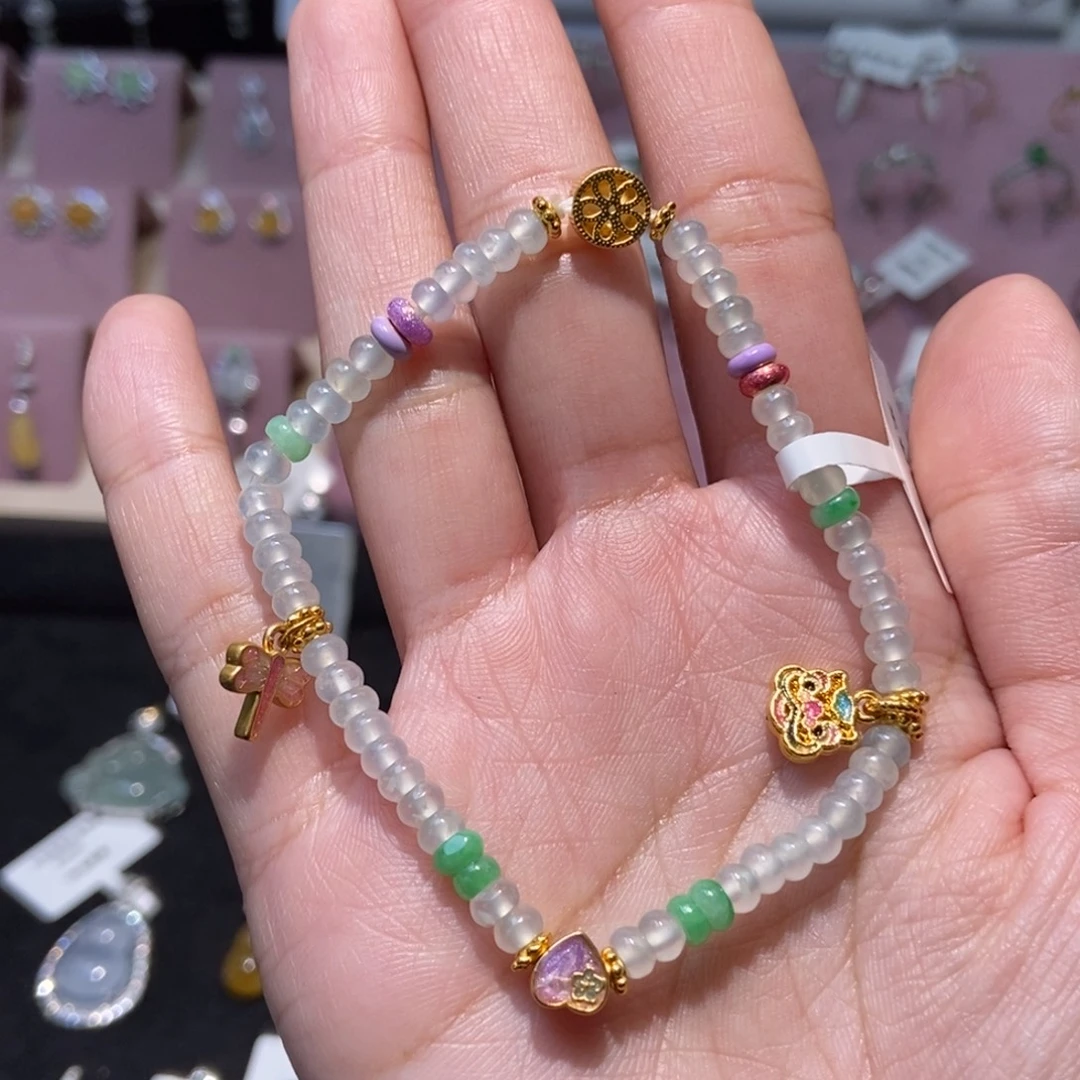 翡翠足金镶嵌手链纯天然缅甸翡翠A货手链