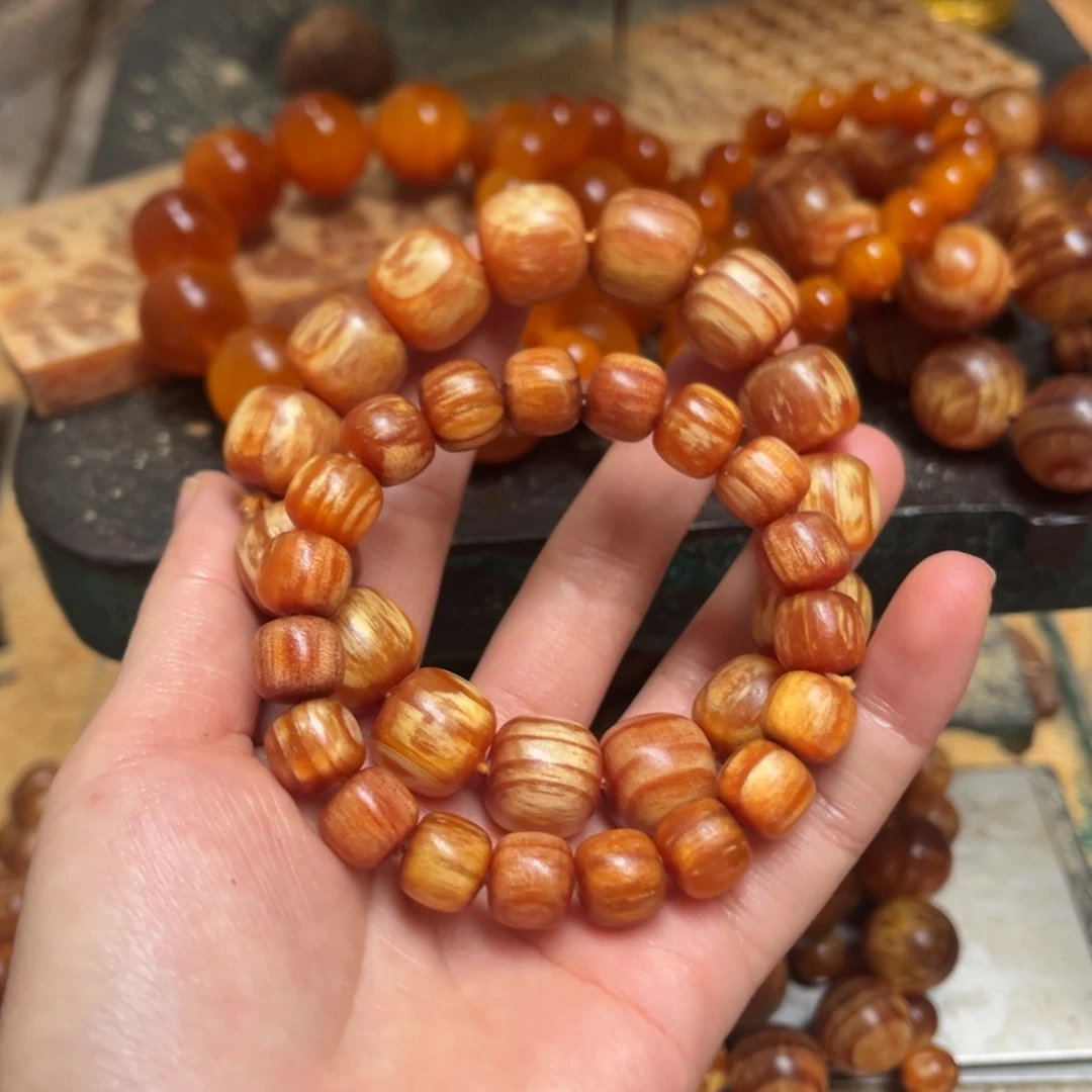 见***走松木（琥珀木）手串/手链老型珠老料1.0跟1.5各1条