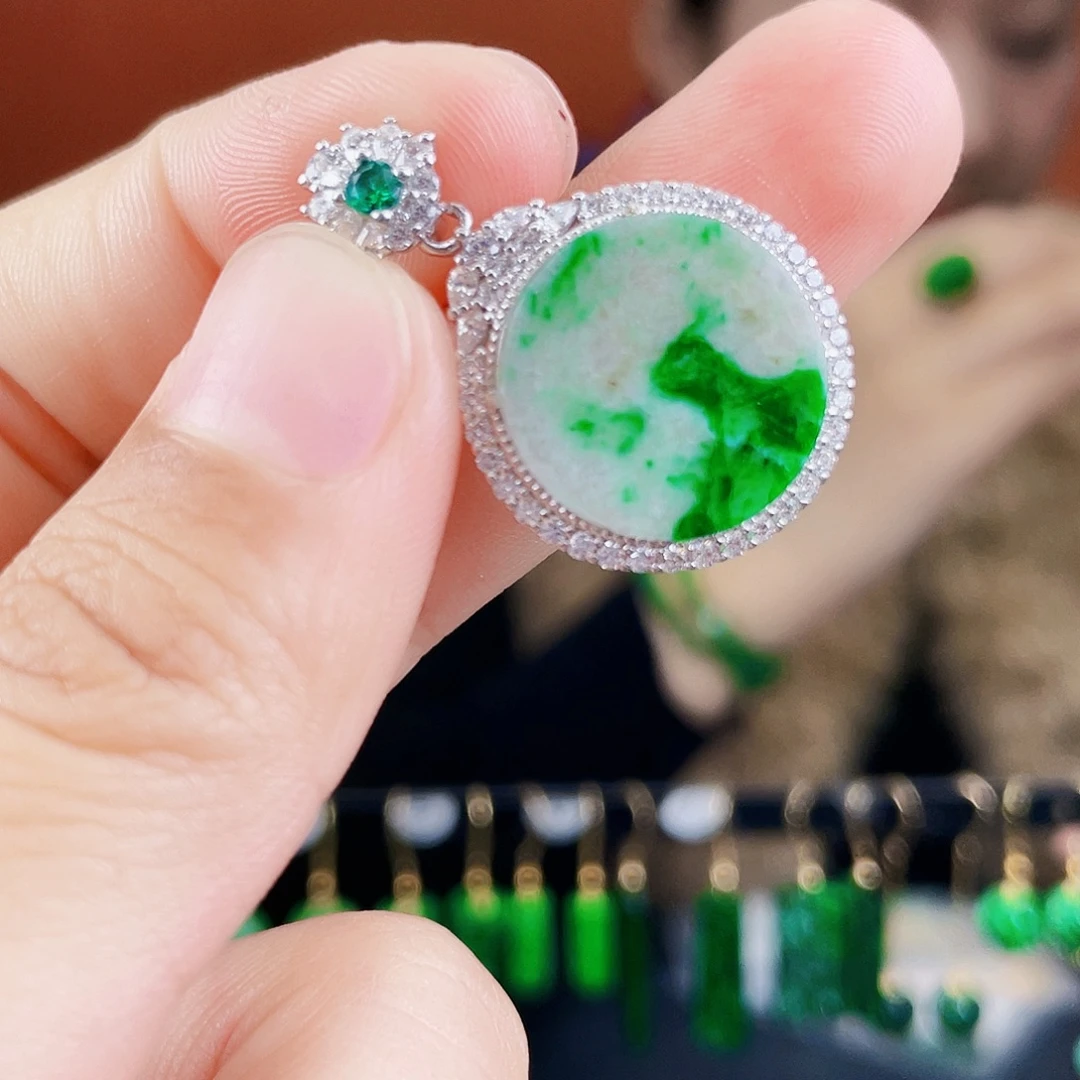 翡翠银S925镶嵌耳饰