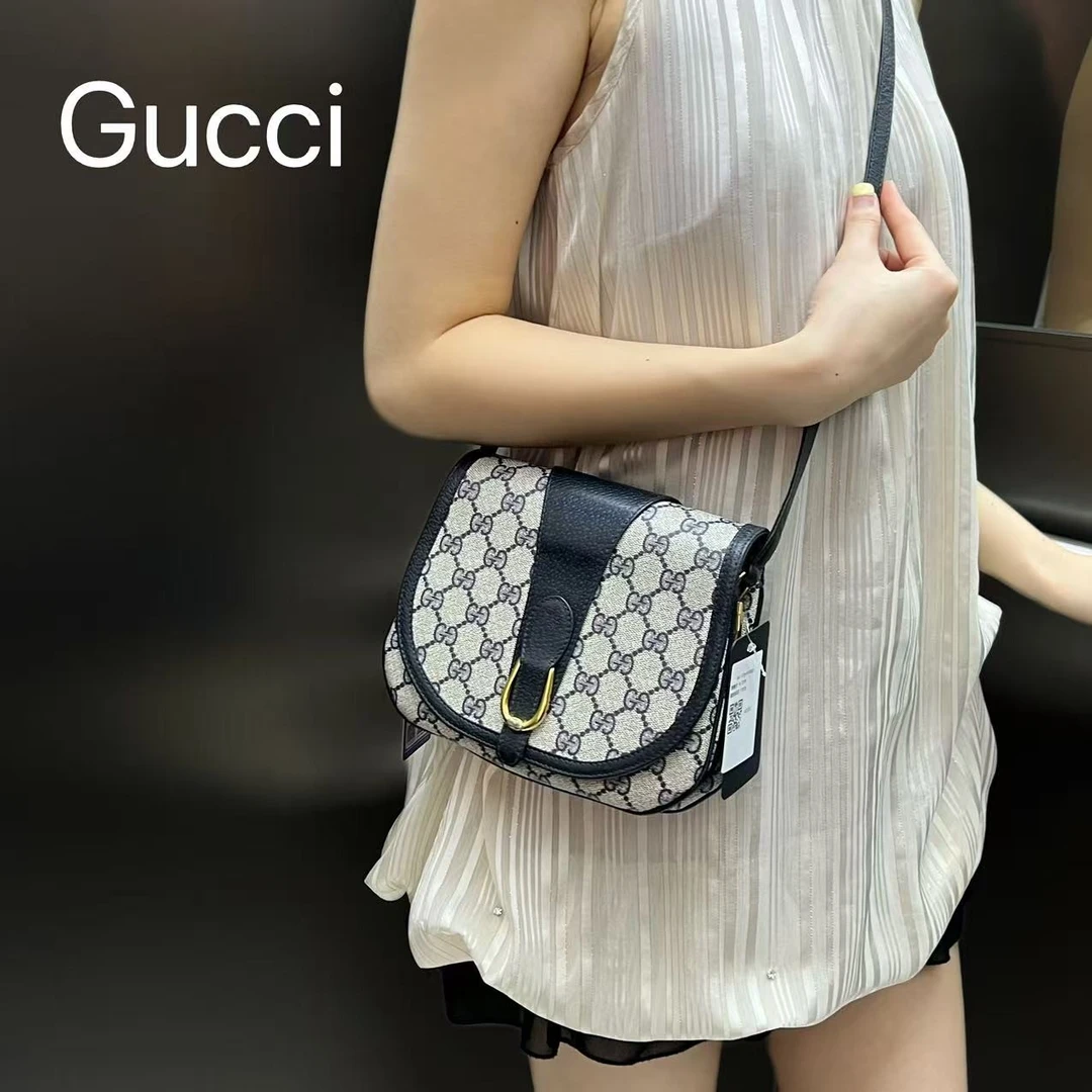 95新 GUCCI/古驰 A2033蓝花斜跨经典时尚百搭包包潮流个性