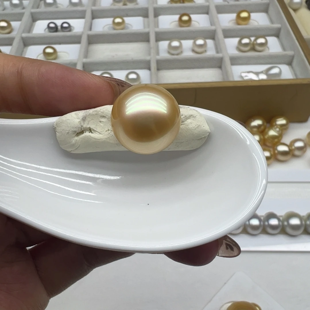 海水珍珠金珠单珠裸珠16+（有大面强光）未镶嵌