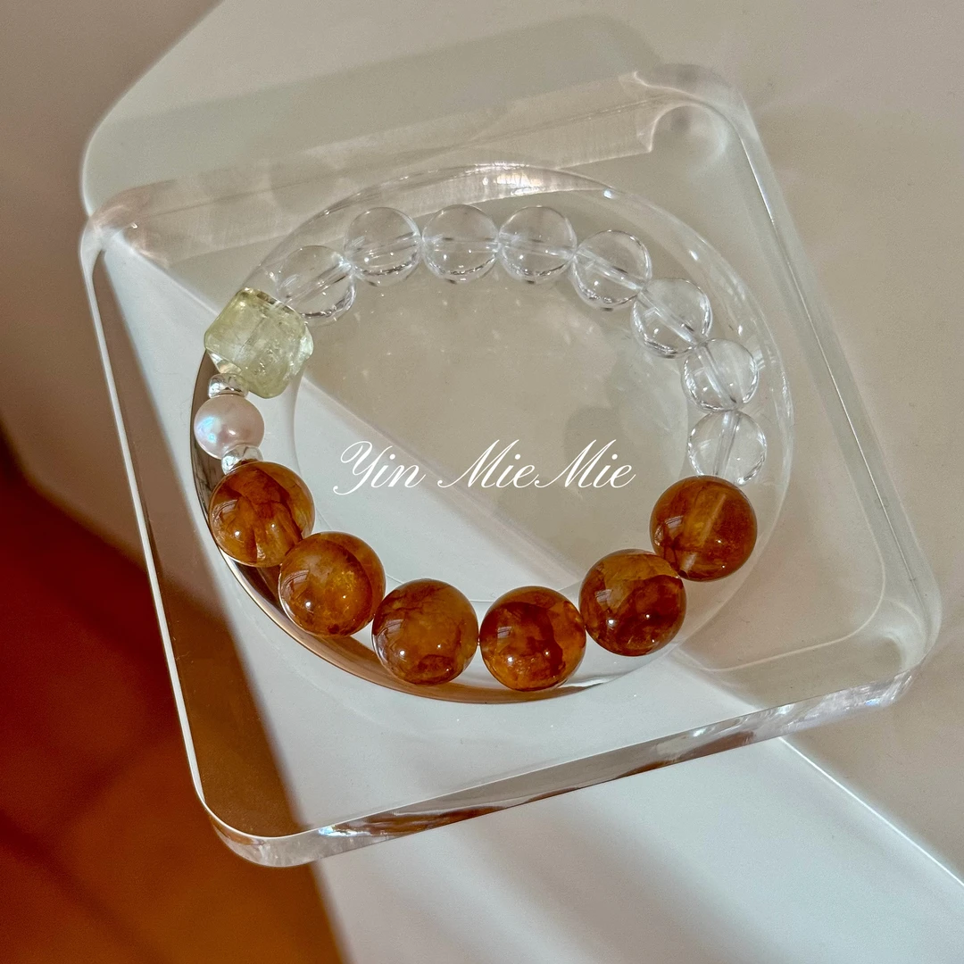 925银手链 设计款暖色调方糖柠檬 |黄胶花13-14mm|7A白水10mm