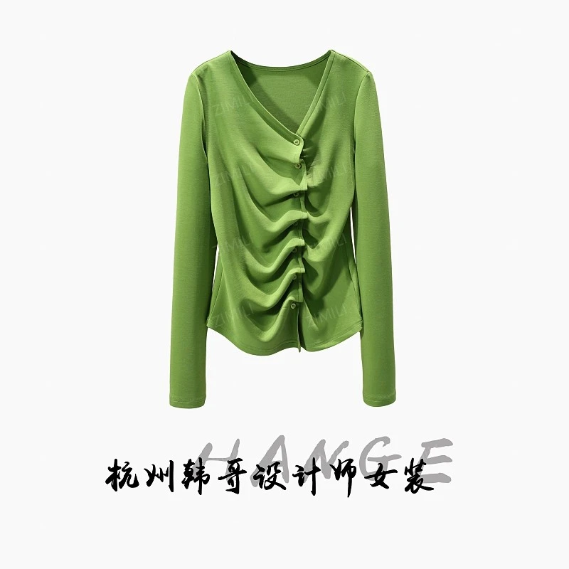 【韩哥女装】2025秋冬新品璧山绿钉扣打褶休闲上衣10053-A8