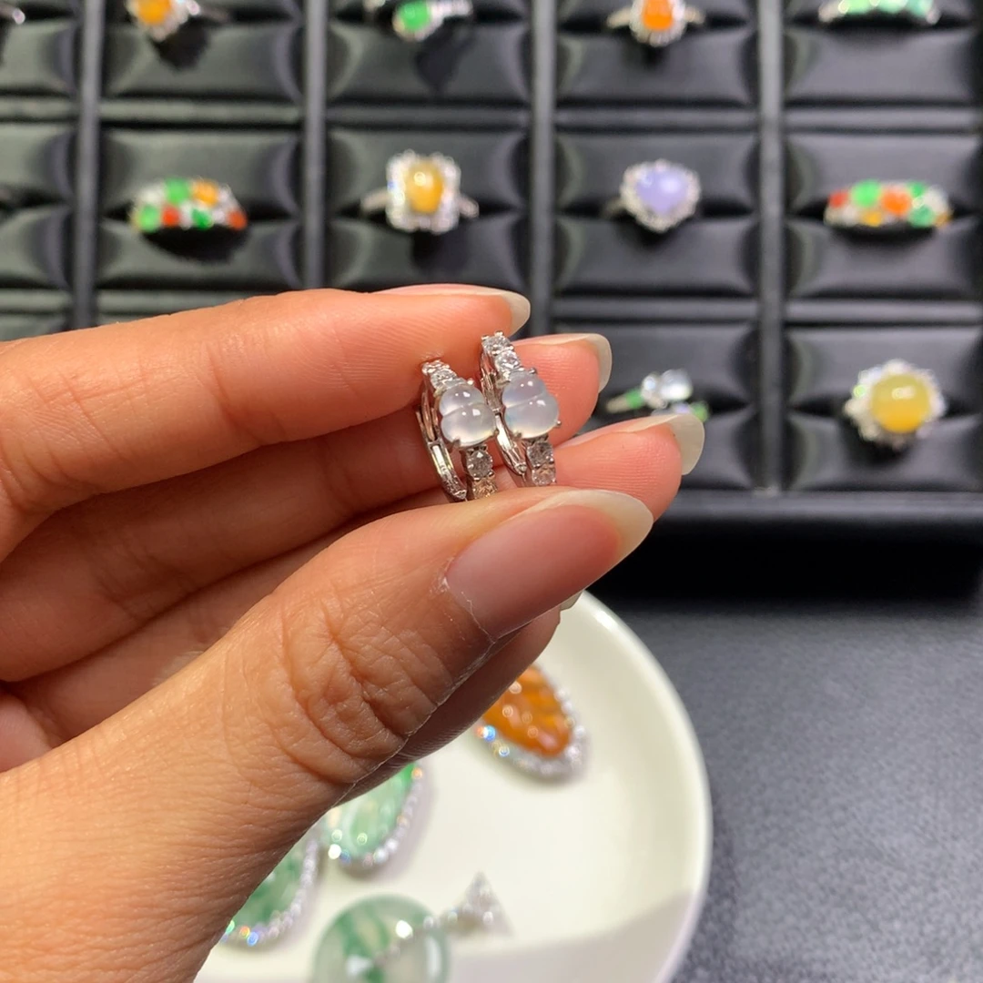 翡翠银S925镶嵌耳饰