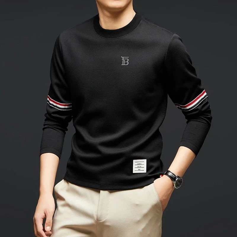 欧洲轻奢LUNBBLRRY男士圆领长袖t恤春秋季时尚休闲纯色打底衫卫衣