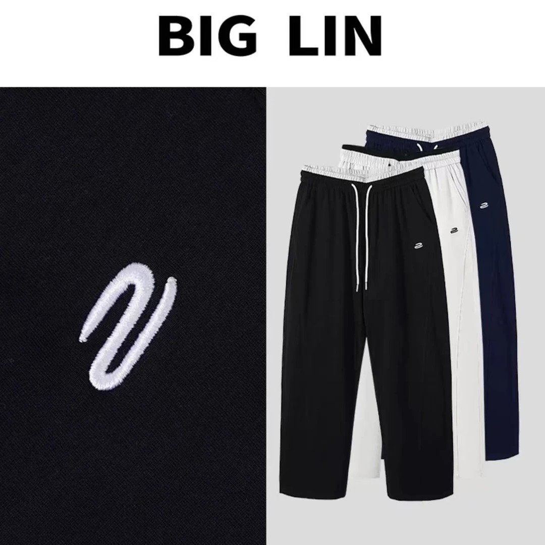 BIG林 25ss夏季凉感撞色舒适透气拼接腰头直筒休闲裤