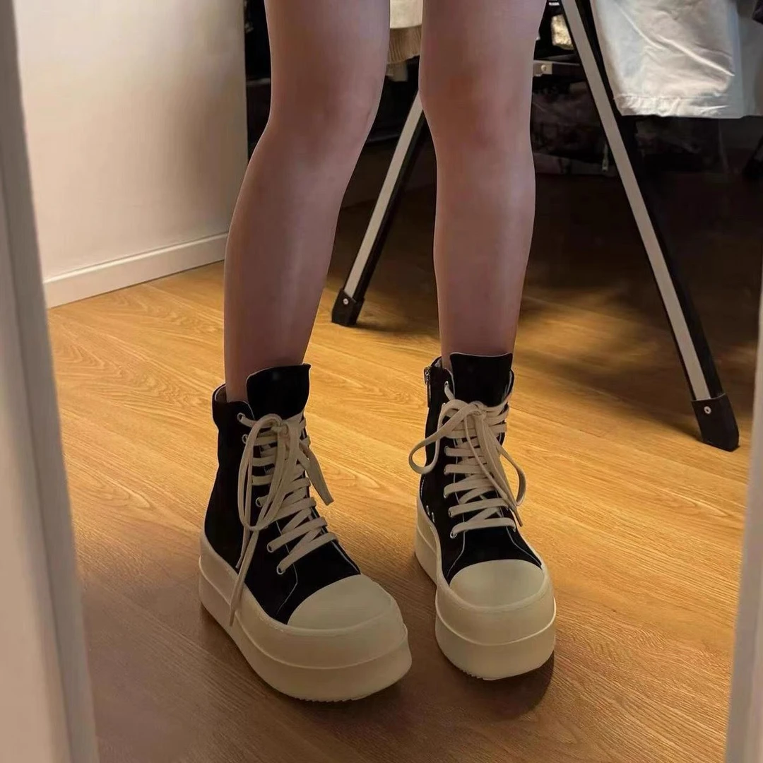 顾茜茜同款增高鞋女2025年夏季爆款韩版情侣款系带松糕底高街板鞋