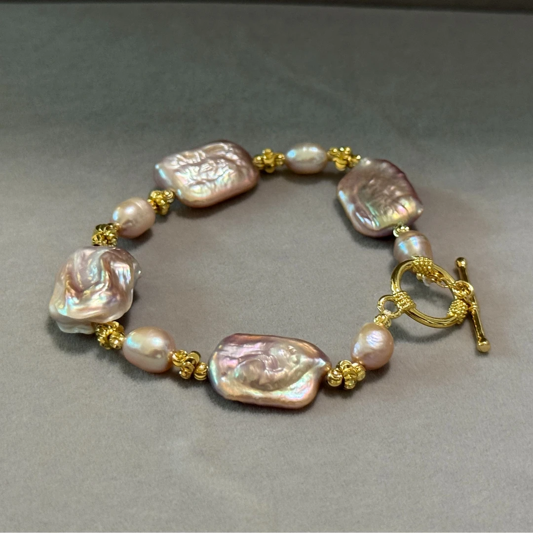 天然淡水方片巴洛克珍珠时尚百搭OT扣气质手链