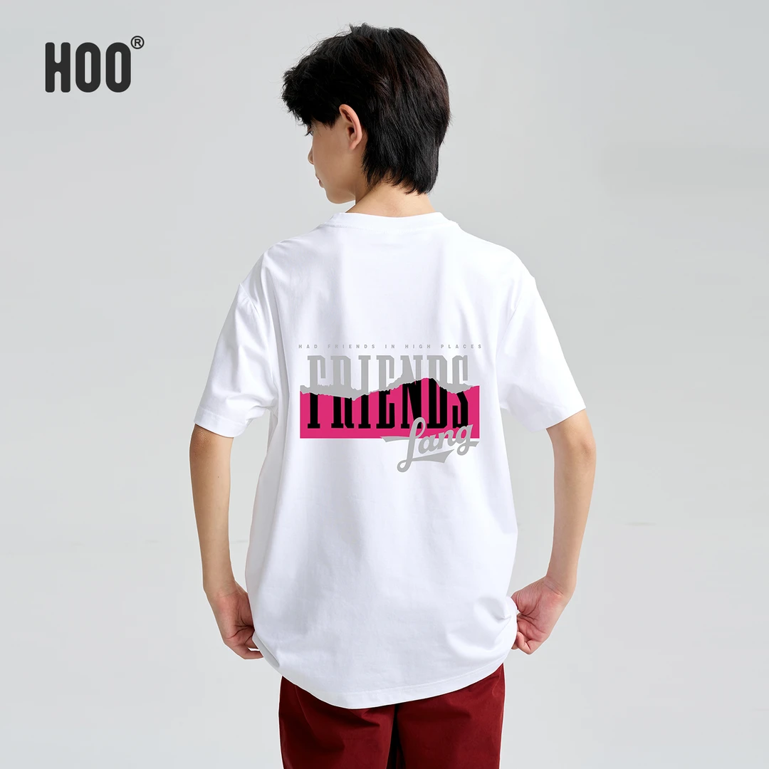 HOO夏季中大男童百搭宽松透气冰感简约潮牌童装薄款短袖t恤1686