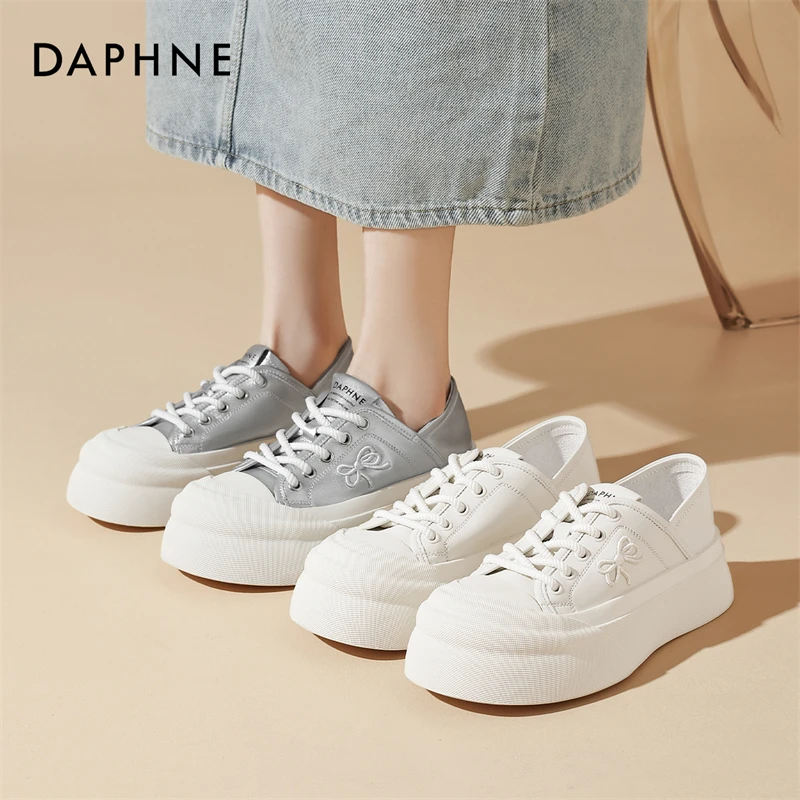 达芙妮春夏季百搭时尚厚底系带运动休闲鞋透气低帮圆头板鞋4022