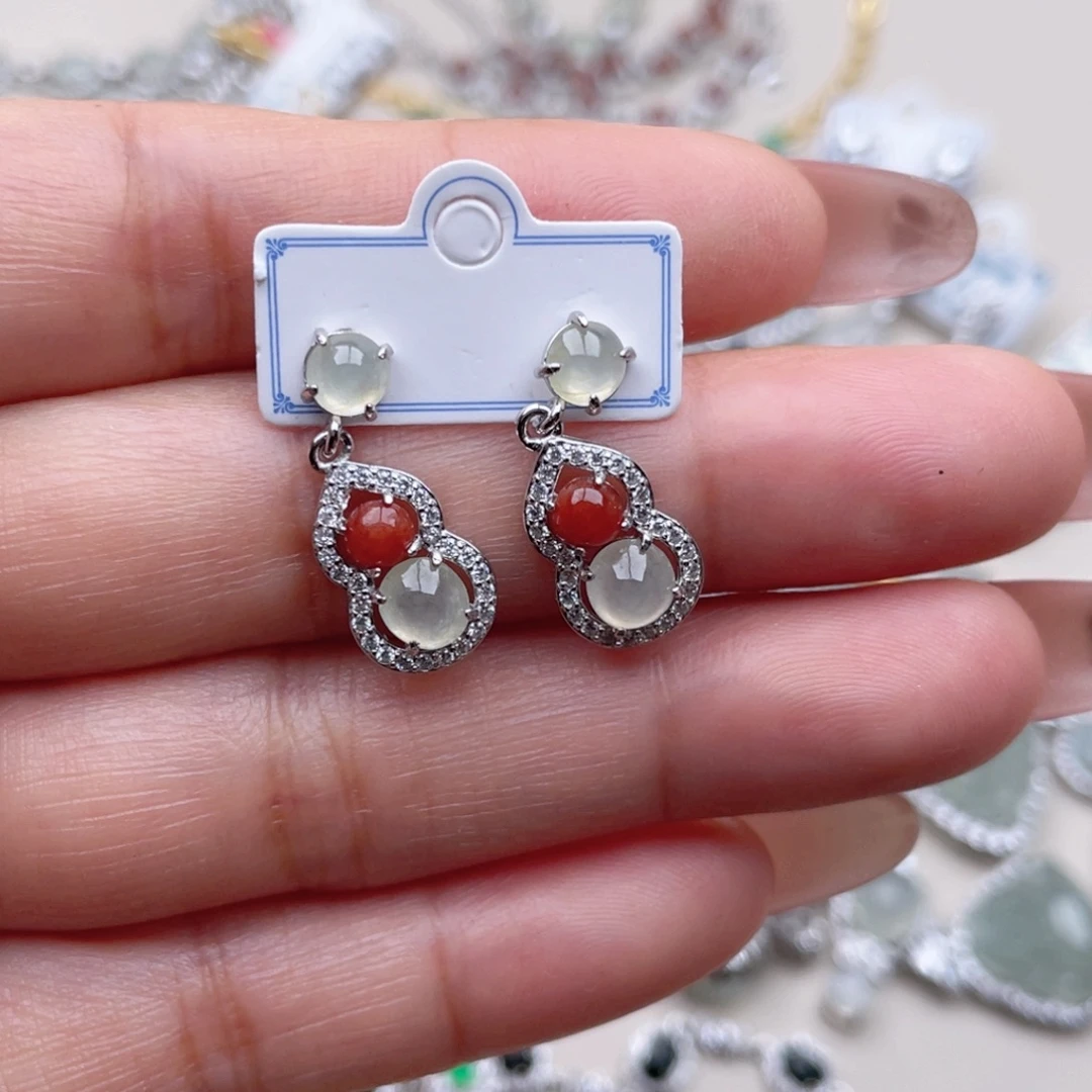 翡翠银S925镶嵌耳饰