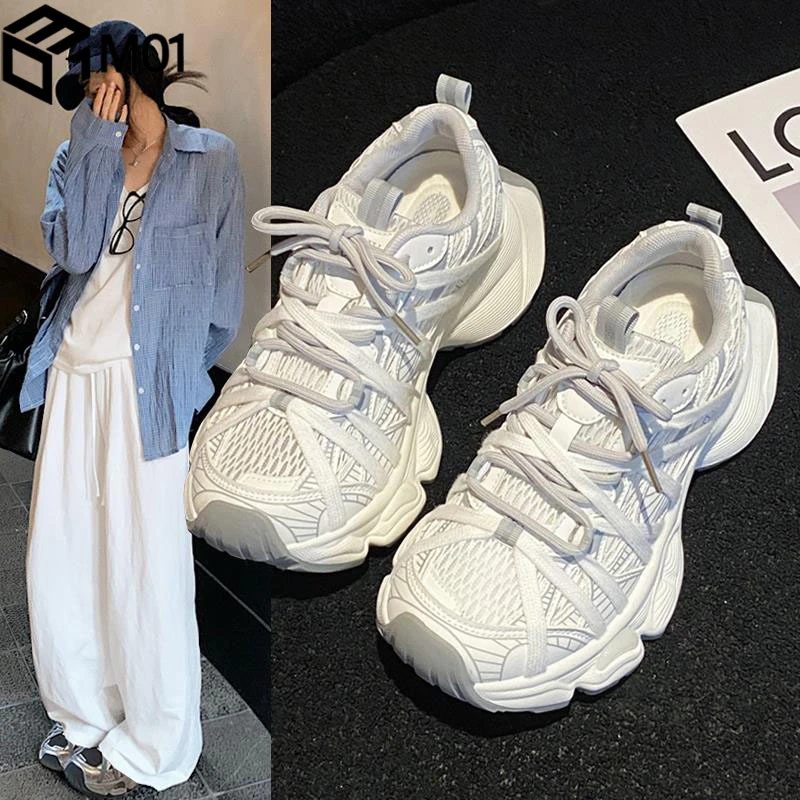 M01厚底女款巴黎老爹鞋2025新款秋季透气网面休闲运动跑步鞋女