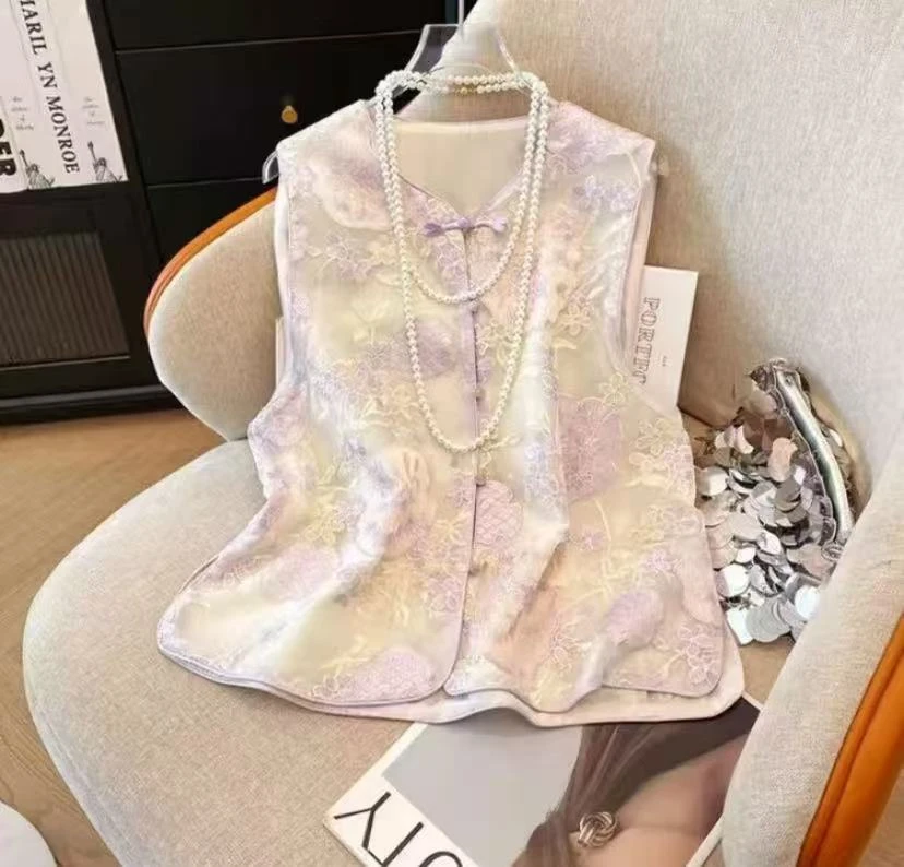 新中式马夹中国风提花绣花百搭立领夏天宽松气质中国风q