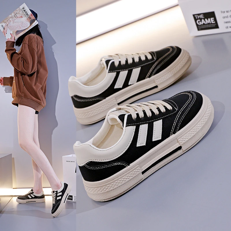 2025年秋季新款ins潮韩版帆布鞋学生跑步休闲鞋板鞋网红街拍女鞋