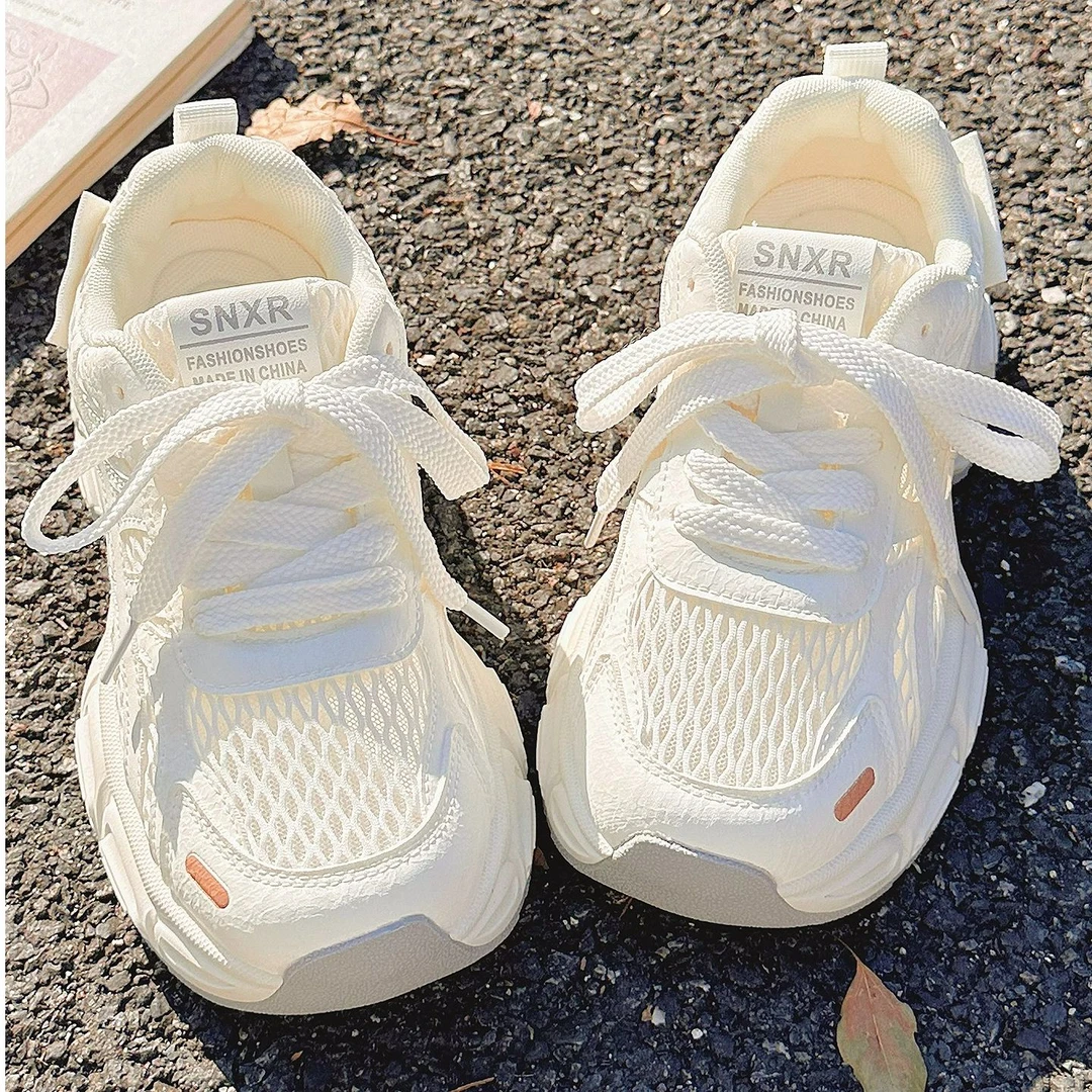 Moleubak老爹鞋女2025新款夏季透气网面厚底小白鞋百搭运动鞋女