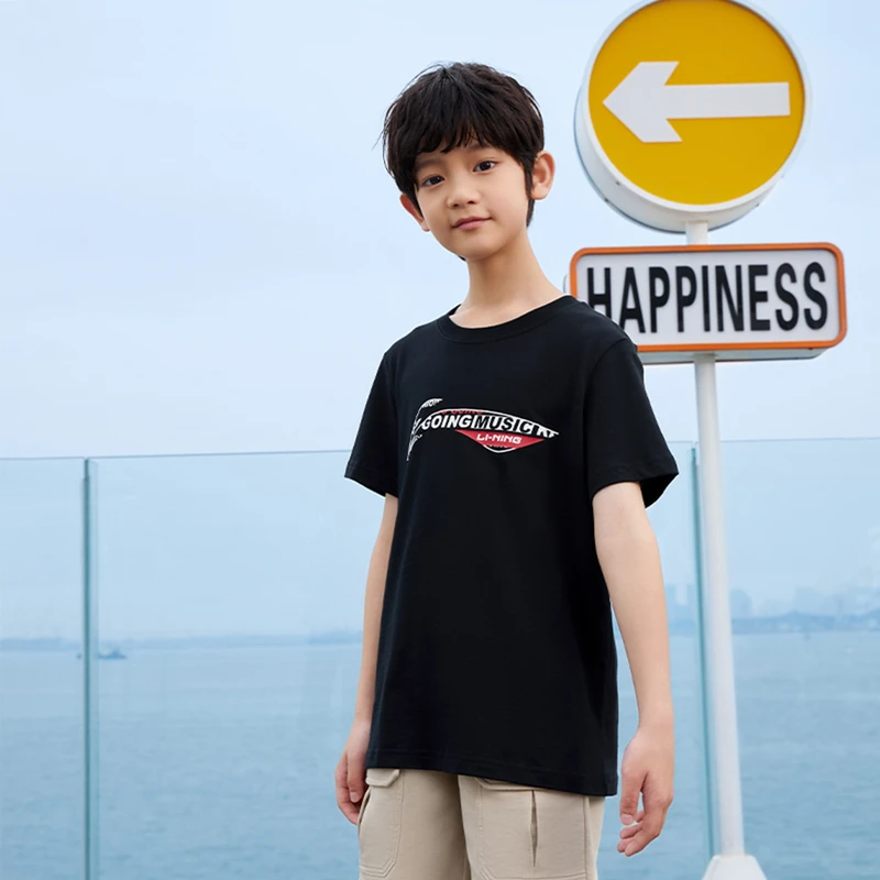 李宁儿童短袖夏季中大童户外舒适宽松运动针织休闲透气YHSV385