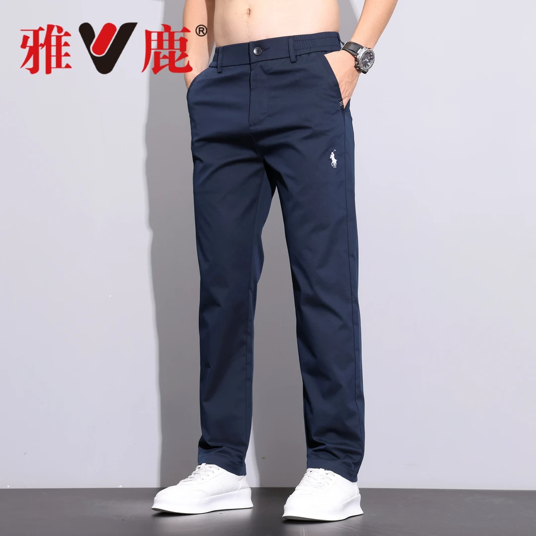 雅鹿男装秋季新款精梳棉休闲裤男士弹力直筒裤男简约舒适百搭长裤