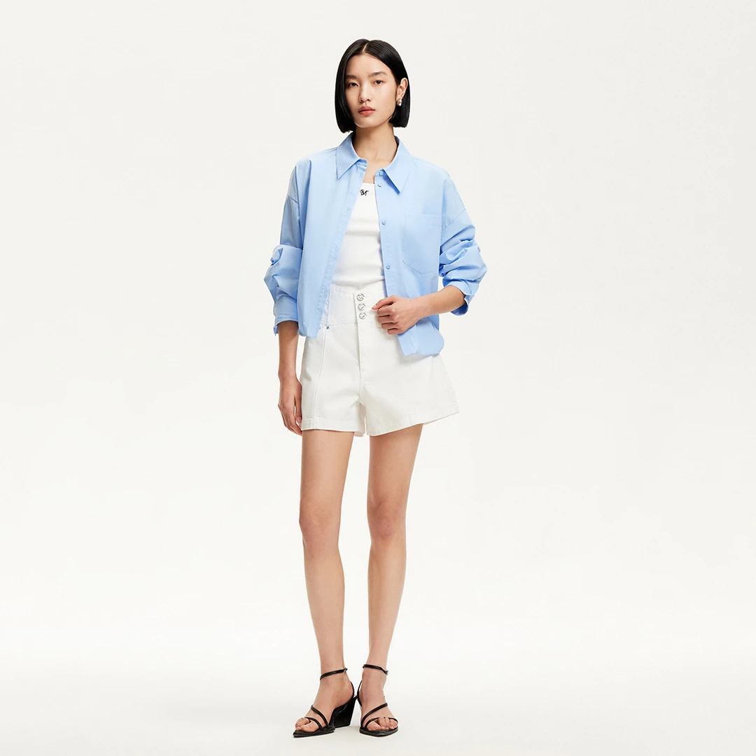 Vero Moda短裤【活力之夏】新款V腰A摆三粒扣显高显瘦325143004