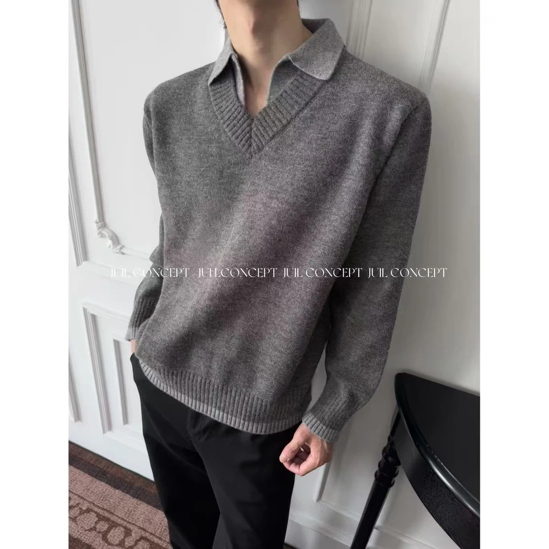JIU.L 海鸥领V领细腻仿羊绒polo衫cleanfit氛围感老钱毛衣针织男