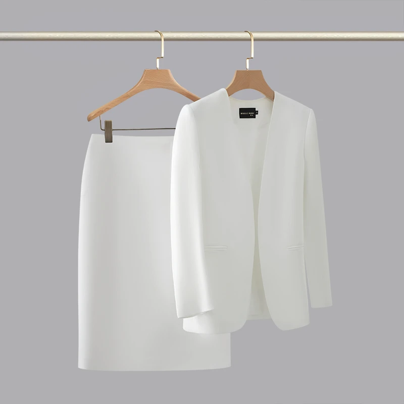 剪思九分袖老钱通勤无领四季款修身裙修身休闲商务西装套装女装