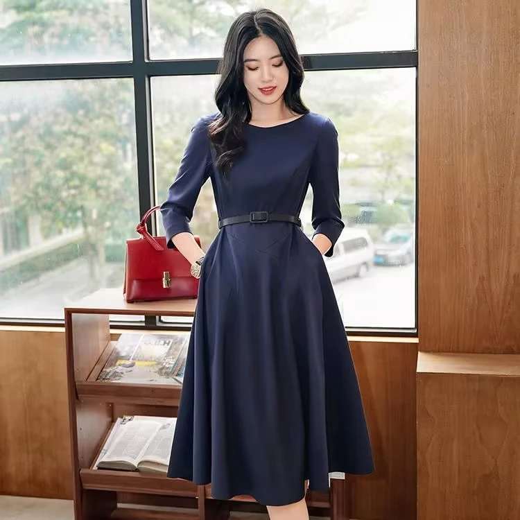 谭飞塞纳河畔连衣裙（配送腰带）高腰赫本风法式显瘦优雅收腰[DR]