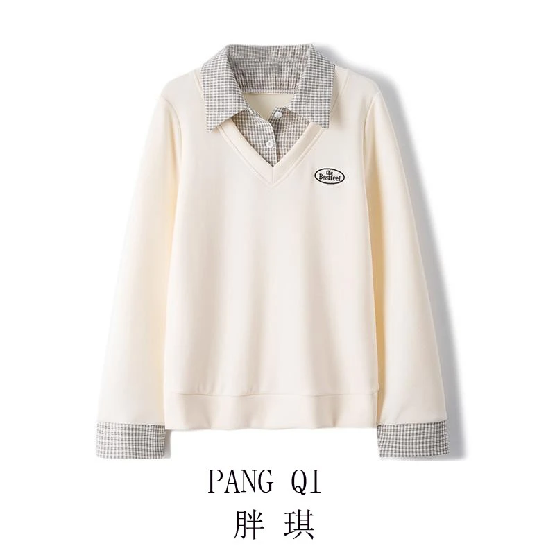 胖琪大码女装卫衣时尚休闲宽松显瘦微胖韩版百搭假两件上衣春季