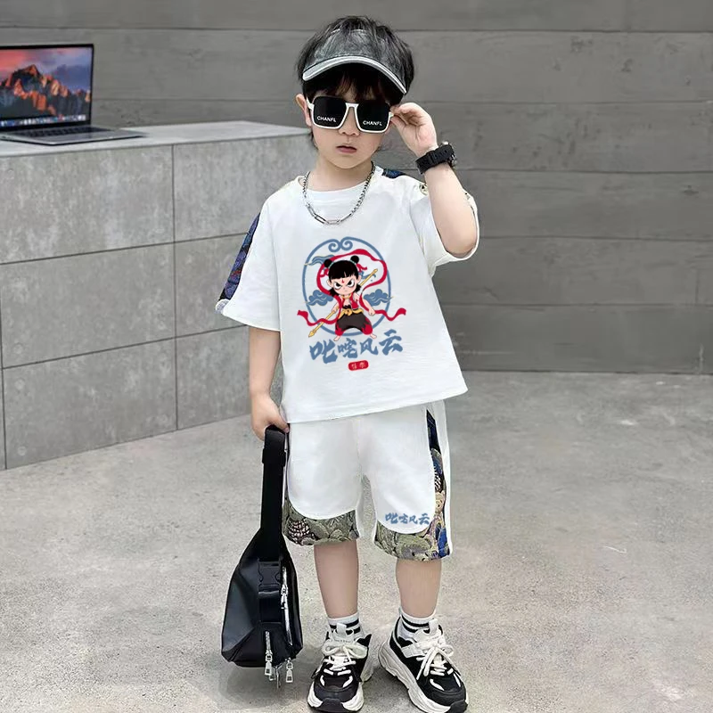 哪吒敖丙衣服童装夏季短袖套装男童潮牌夏装网红潮酷痞帅儿童服装