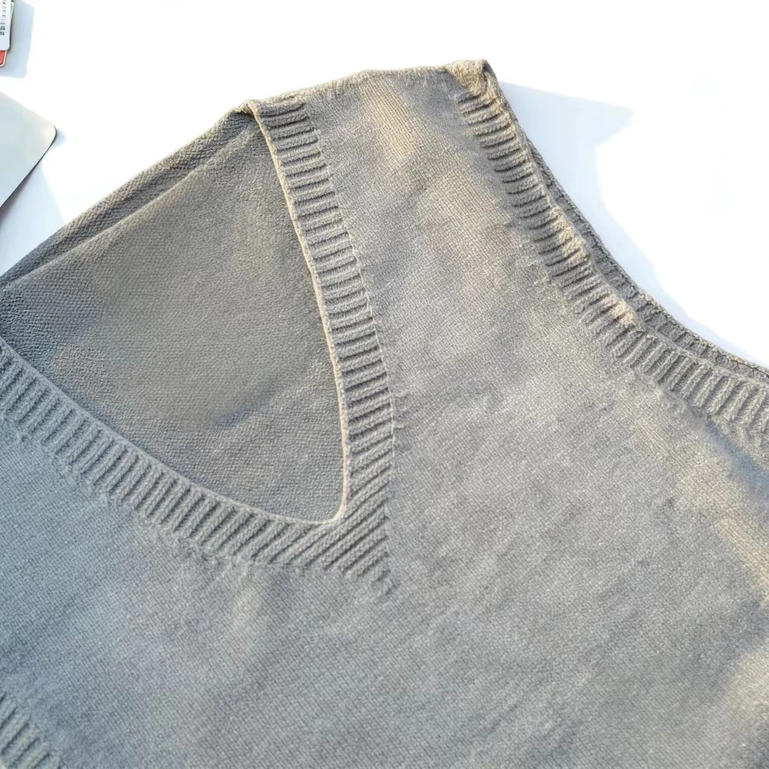 品牌撤柜 100%绵羊毛针织背心男v领无袖马甲羊毛衫