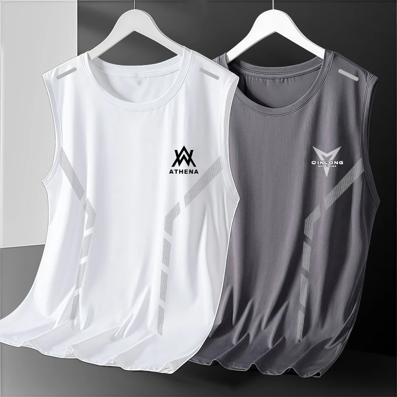 新款速干运动背心男宽松夏冰丝无袖T恤健身训练跑步篮球美式坎肩