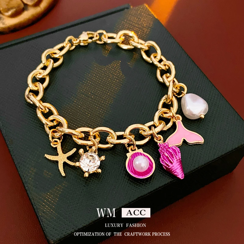 不锈钢仿珍珠手链 滴油海洋系珍珠手链小众气质高级感可调节手环