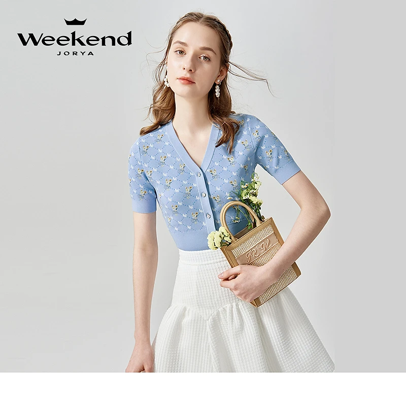 卓雅周末甜美兔子提花钻扣修身短款针织衫EJWCBQ57