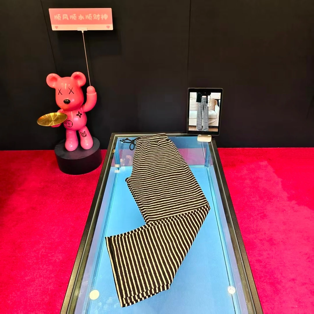 4664 新款条纹松紧腰松紧腰直筒裤宽松显瘦休闲阔腿裤