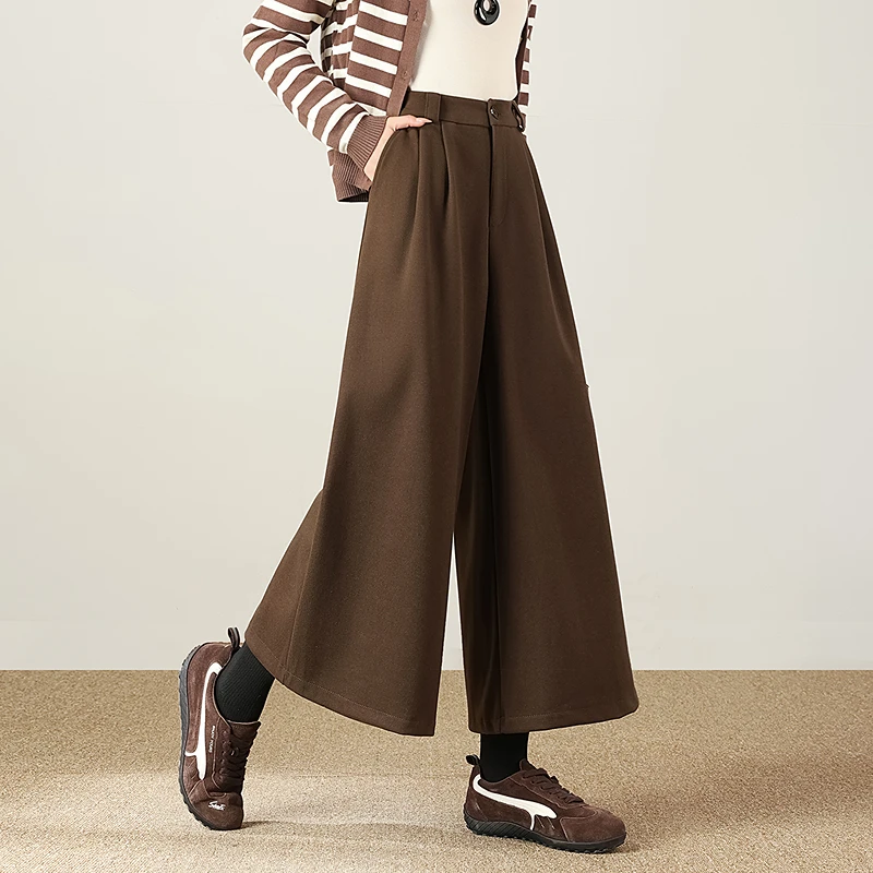复古高腰阔腿七分裤2025年冬季新款呢子休闲裤女装SXK25134