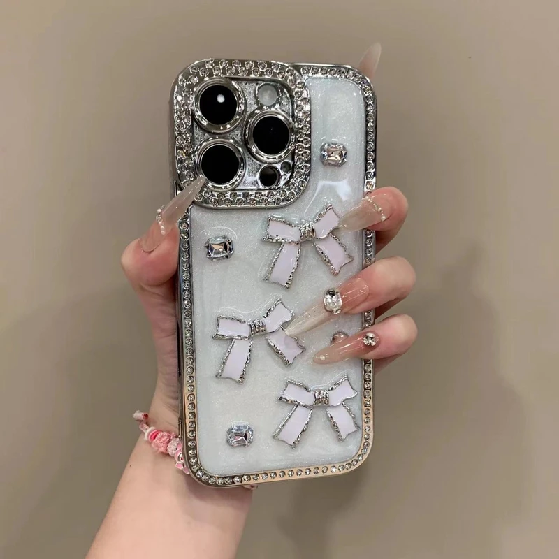 滴胶闪钻奶油蝴蝶结适用iphone16promax手机壳苹果15新款14保护套