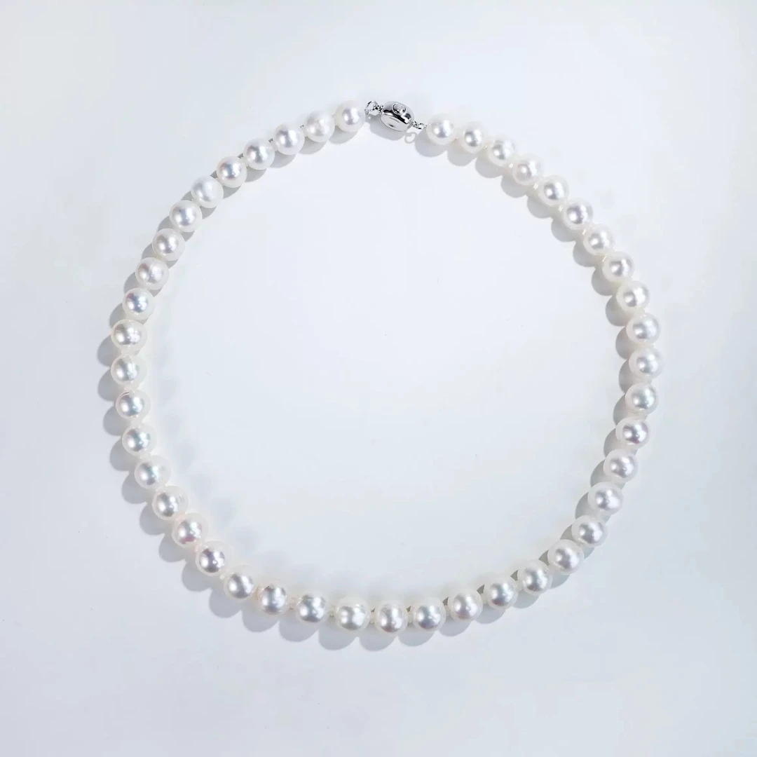 10-11mmA471 无核S925银天然淡水珍珠项链45cm