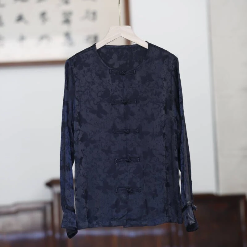 如素慢衣春季新款文艺复古人丝棉提花长袖衬衫35005