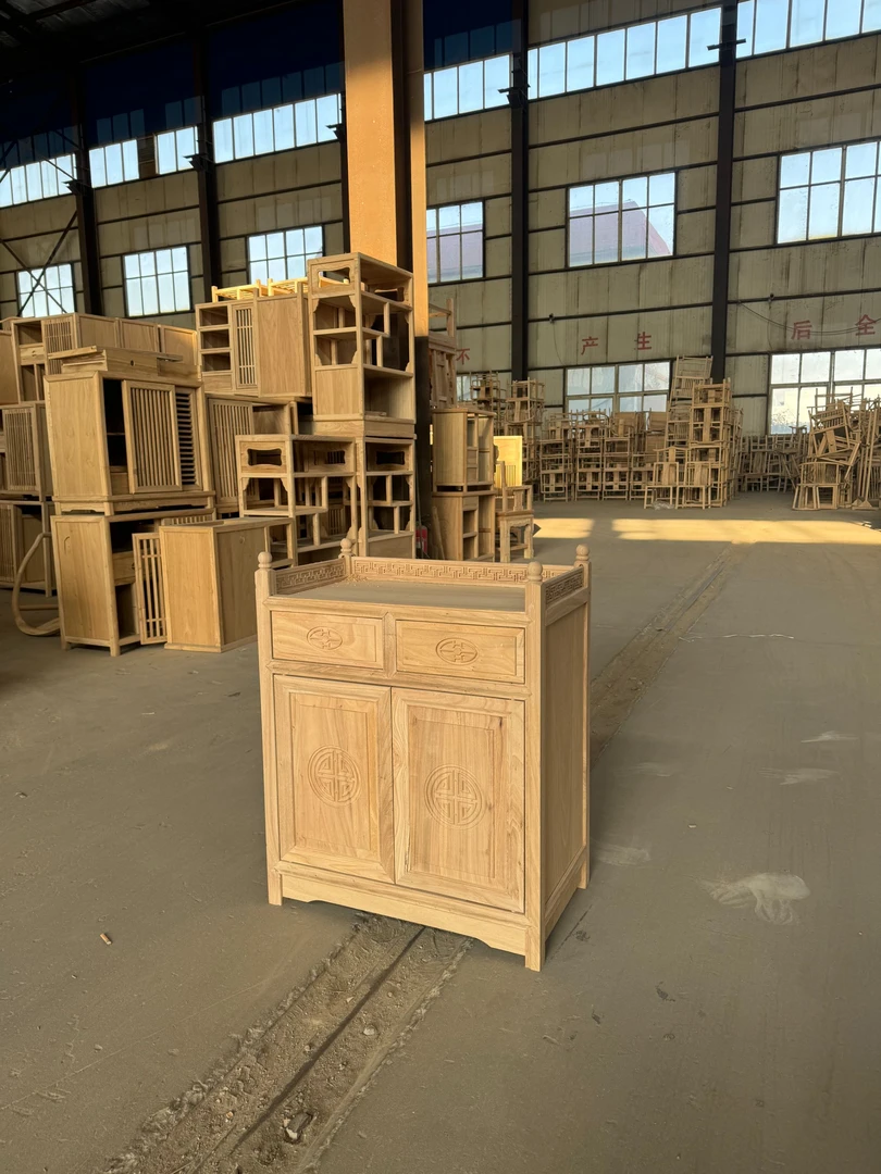 新中式北方榆木茶边柜餐边柜置物架全实木边柜柜子落地简约免漆