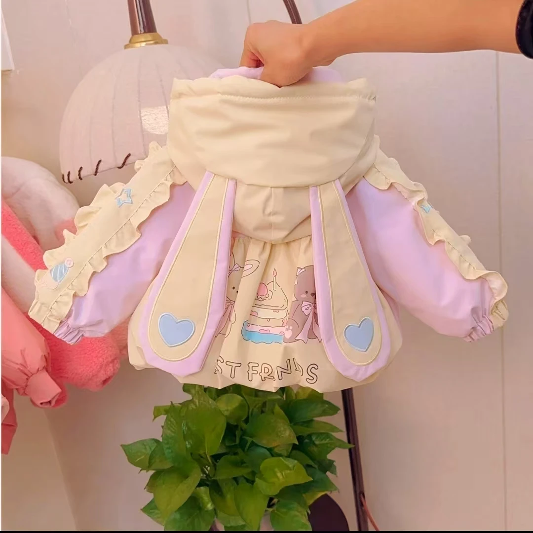 J 新款兔耳朵拼接外套春秋女童韩版可爱女宝洋气时尚韩版ins风C03