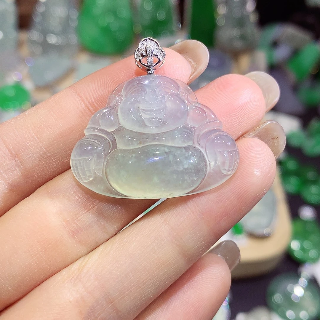 翡翠18K金镶嵌颈饰佛