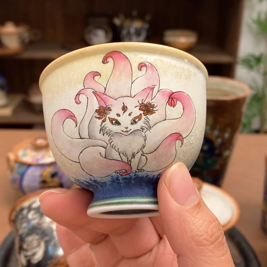手工手绘九尾茶杯