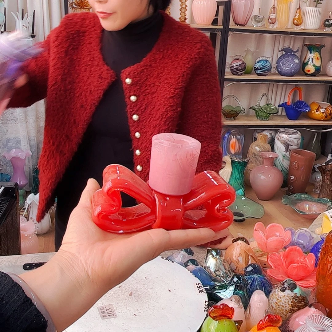 蝴蝶结烛台福利家悦琉璃工艺品不完美