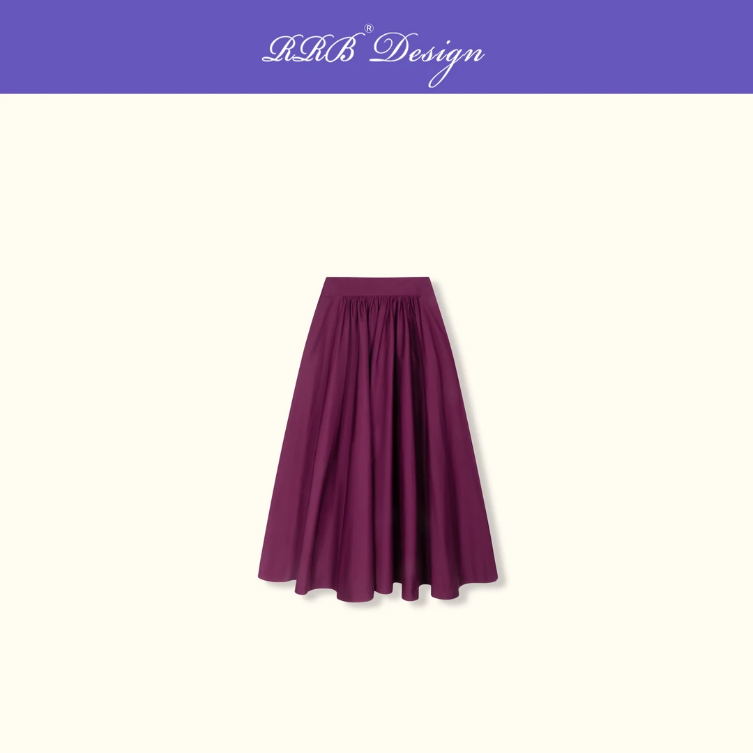 RRB Design「伞裙美学」高支棉高腰显瘦气质压褶伞裙半身裙